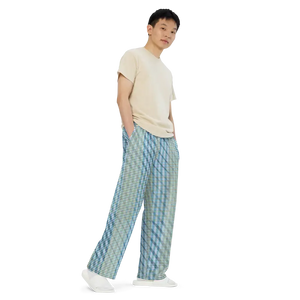 Wide Leg Pants - Blue Yellow Check Print Unisex - Dipaliz - Trousers
