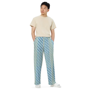 Wide Leg Pants - Blue Yellow Check Print Unisex - Dipaliz - Xs - Trousers