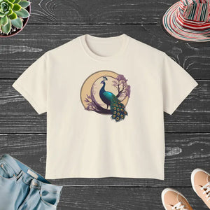 Peacock Womens Flowy Rolled Cuffs Boxy Tee - Dipaliz - Ivory / s - Clothing Tops