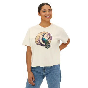 Peacock Womens Flowy Rolled Cuffs Boxy Tee - Dipaliz - Clothing Tops