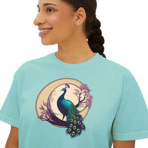 Peacock Womens Flowy Rolled Cuffs Boxy Tee - Dipaliz - Clothing Tops