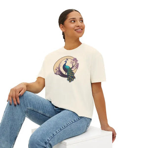 Peacock Womens Flowy Rolled Cuffs Boxy Tee - Dipaliz - Clothing Tops