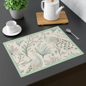 Peacock Cotton Placemat - Vibrant Nature Design - Dipaliz - 18’’ × 14’’ - Placemats