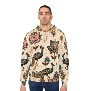 Vibrant Hoodie - Peacock and Lotus All-over Print - Dipaliz - Hoodies