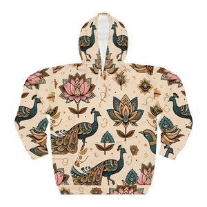 Vibrant Hoodie - Peacock and Lotus All-over Print - Dipaliz - Hoodies