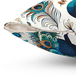 Peacock Design Pillow Spun Polyester Square - Dipaliz - Throw Pillows