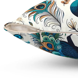 Peacock Design Pillow Spun Polyester Square - Dipaliz - Throw Pillows