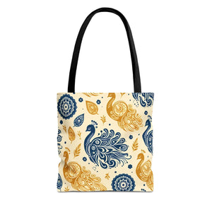 Vibrant Peacock Style Tote - Cotton Webbing Straps - Dipaliz - Bags