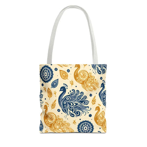 Vibrant Peacock Style Tote - Cotton Webbing Straps - Dipaliz - Bags