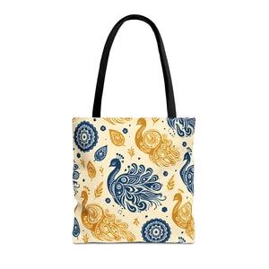 Vibrant Peacock Style Tote - Cotton Webbing Straps - Dipaliz - Bags
