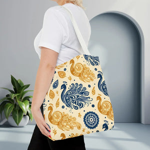 Vibrant Peacock Style Tote - Cotton Webbing Straps - Dipaliz - Bags