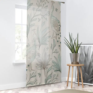 Peacoks Window Curtains Semi Transparent one Sided Print - Dipaliz - Sheer / White / 50’’ × 84’’