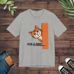 Cat Jersey Short Sleeve Tee Peek a Purr Comfort Style - Dipaliz - Athletic Heather / s - T-shirts
