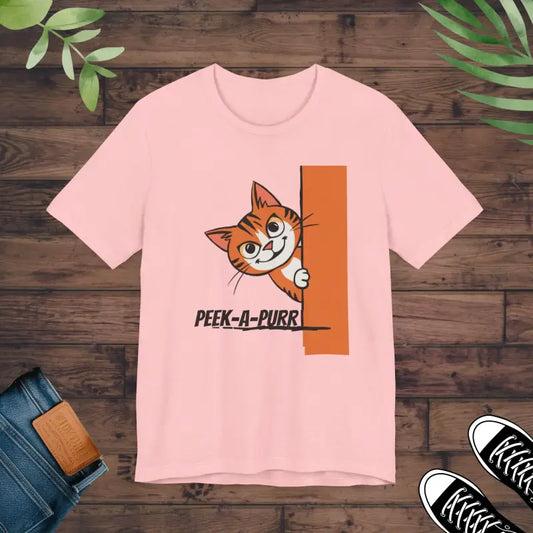 Peek a Purr Cat Jersey Short Sleeve Tee – your Fave Cozy Fit - Pink / s T-shirt