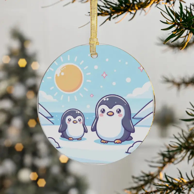 Penguins in Winter Land: Acrylic Ornament Styles Galore - 1 Pc / Round / one Size Home Decor