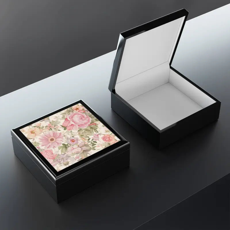 Peony Flower Jewelry Box: Dual Hinges & Luxe Style! - Ebony Black / one Size Box