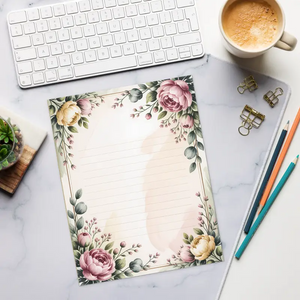 Botanical Lined Paper Notepad - Vintage Floral Border Stationery - Dipaliz - Notepads