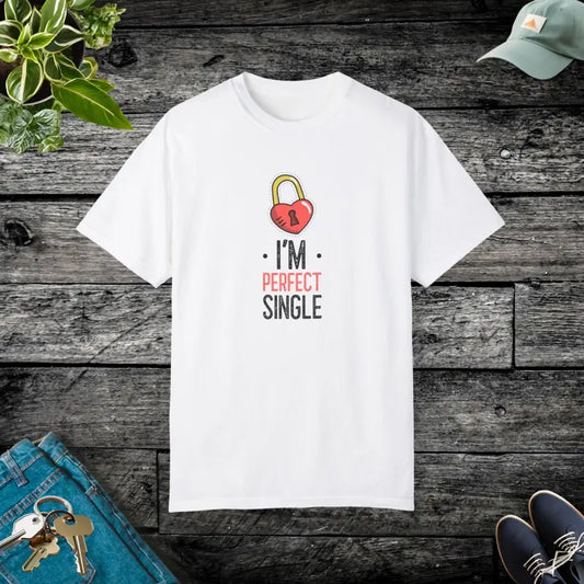 I am Perfect Single Anti Valentine’s Day Shirt Unisex Garment-dyed T-shirt - White / s T-shirt