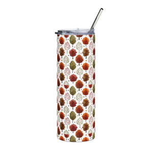 Personalized Autumn Fall Trees Tumbler 20oz | Custom Name Watercolor Forest Skinny Travel Cup Gift Stainless Steel