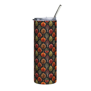 Personalized Autumn Fall Trees Tumbler 20oz | Custom Name Watercolor Forest Skinny Travel Cup Gift Stainless Steel