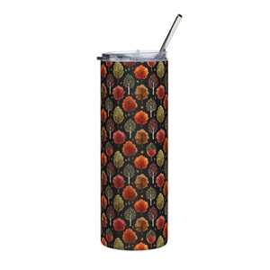 Personalized Autumn Fall Trees Tumbler 20oz | Custom Name Watercolor Forest Skinny Travel Cup Gift Stainless Steel
