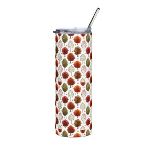 Personalized Autumn Fall Trees Tumbler 20oz | Custom Name Watercolor Forest Skinny Travel Cup Gift Stainless Steel