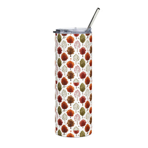 Personalized Autumn Fall Trees Tumbler 20oz | Custom Name Watercolor Forest Skinny Travel Cup Gift Stainless Steel