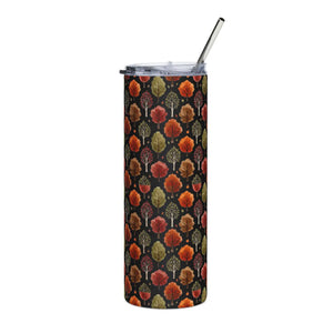 Personalized Autumn Fall Trees Tumbler 20oz | Custom Name Watercolor Forest Skinny Travel Cup Gift Stainless Steel