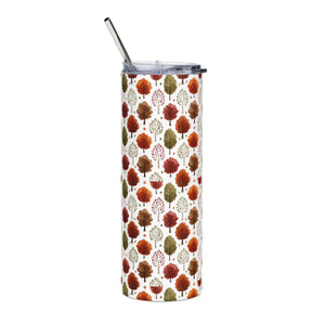 Personalized Autumn Fall Trees Tumbler 20oz | Custom Name Watercolor Forest Skinny Travel Cup Gift Stainless Steel