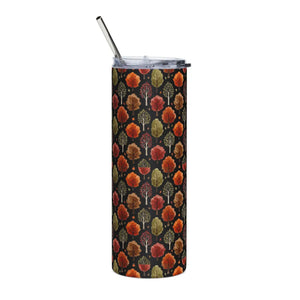 Personalized Autumn Fall Trees Tumbler 20oz | Custom Name Watercolor Forest Skinny Travel Cup Gift Stainless Steel
