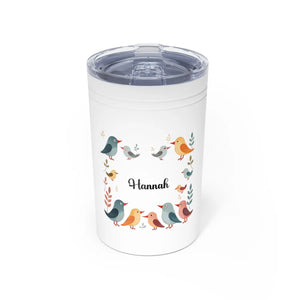 Personalized Bird Wreath 11oz Insulated Tumbler, Custom Name Travel Cup - Tumblers