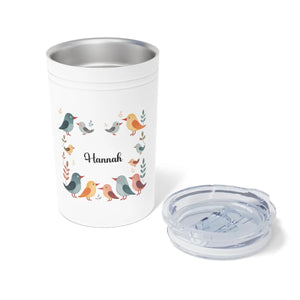 Personalized Bird Wreath 11oz Insulated Tumbler, Custom Name Travel Cup - Tumblers