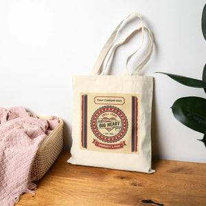 Personalized Canvas Tote Bag, Vintage ?Big Heart’ Custom Text Reusable Shopper - Bags