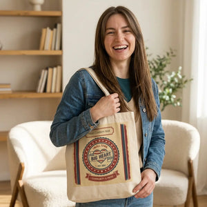 Personalized Canvas Tote Bag, Vintage ?Big Heart’ Custom Text Reusable Shopper - Bags