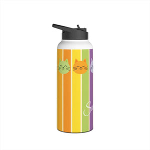 Personalized Cat Rainbow Stainless Steel Water Bottle - Bottles