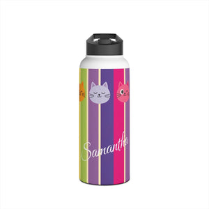 Personalized Cat Rainbow Stainless Steel Water Bottle - Bottles