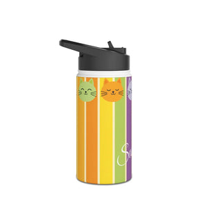 Personalized Cat Rainbow Stainless Steel Water Bottle - Bottles