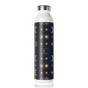 Personalized Celestial Slim Water Bottle, Navy Gold Moon & Stars Insulated - Bottles