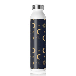 Personalized Celestial Slim Water Bottle, Navy Gold Moon & Stars Insulated - Bottles