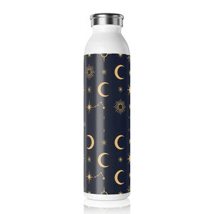 Personalized Celestial Slim Water Bottle, Navy Gold Moon & Stars Insulated - Bottles