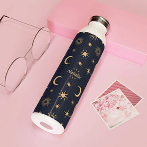 Personalized Celestial Slim Water Bottle, Navy Gold Moon & Stars Insulated - Bottles