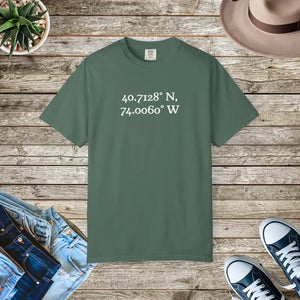 Personalized Coordinates Met Tee - Wearable Location Art - Dipaliz - Blue Spruce / s - T-shirt