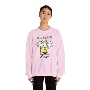 Personalized Crewneck Sweatshirt, ?Unapologetically Custom Name’ Daisy Cartoon - Sweatshirts - m
