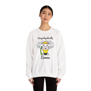 Personalized Crewneck Sweatshirt, ?Unapologetically Custom Name’ Daisy Cartoon - Sweatshirts - m