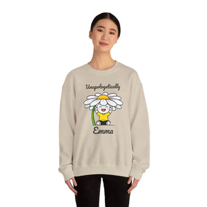 Personalized Crewneck Sweatshirt, ?Unapologetically Custom Name’ Daisy Cartoon - Sweatshirts - m