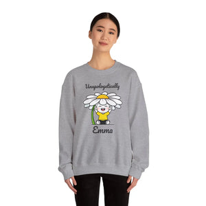 Personalized Crewneck Sweatshirt, ?Unapologetically Custom Name’ Daisy Cartoon - Sweatshirts - m
