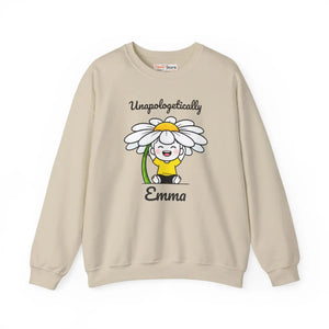 Personalized Crewneck Sweatshirt, ?Unapologetically Custom Name’ Daisy Cartoon - Sweatshirts - m