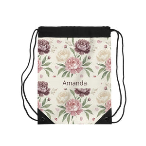 Personalized Floral Drawstring Bag - Custom Name Backpack for Yoga Gym or Daily use - Backpacks