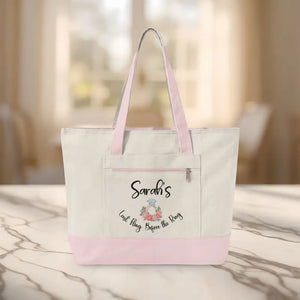 Bags - Personalized Floral Ring Canvas Tote with Custom Name - Dipaliz 18’’ x 14’’ 4.5’’ / Natural/light Pink