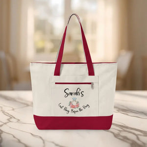 Bags - Personalized Floral Ring Canvas Tote with Custom Name - Dipaliz 18’’ x 14’’ 4.5’’ / Natural/red